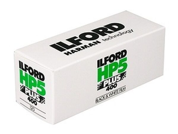 A roll of Ilford HP5 Plus 120 film