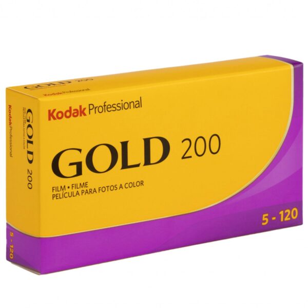 A five-pack box of Kodak Gold 200