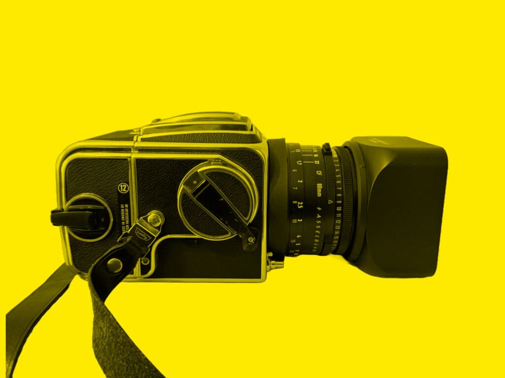 Hasselblad 500 C/M on bright yellow background